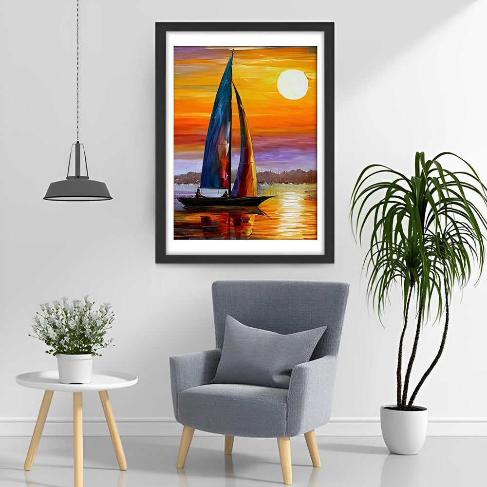De Zeilboot tegen de Kleurrijke Hemel Diamond Painting
