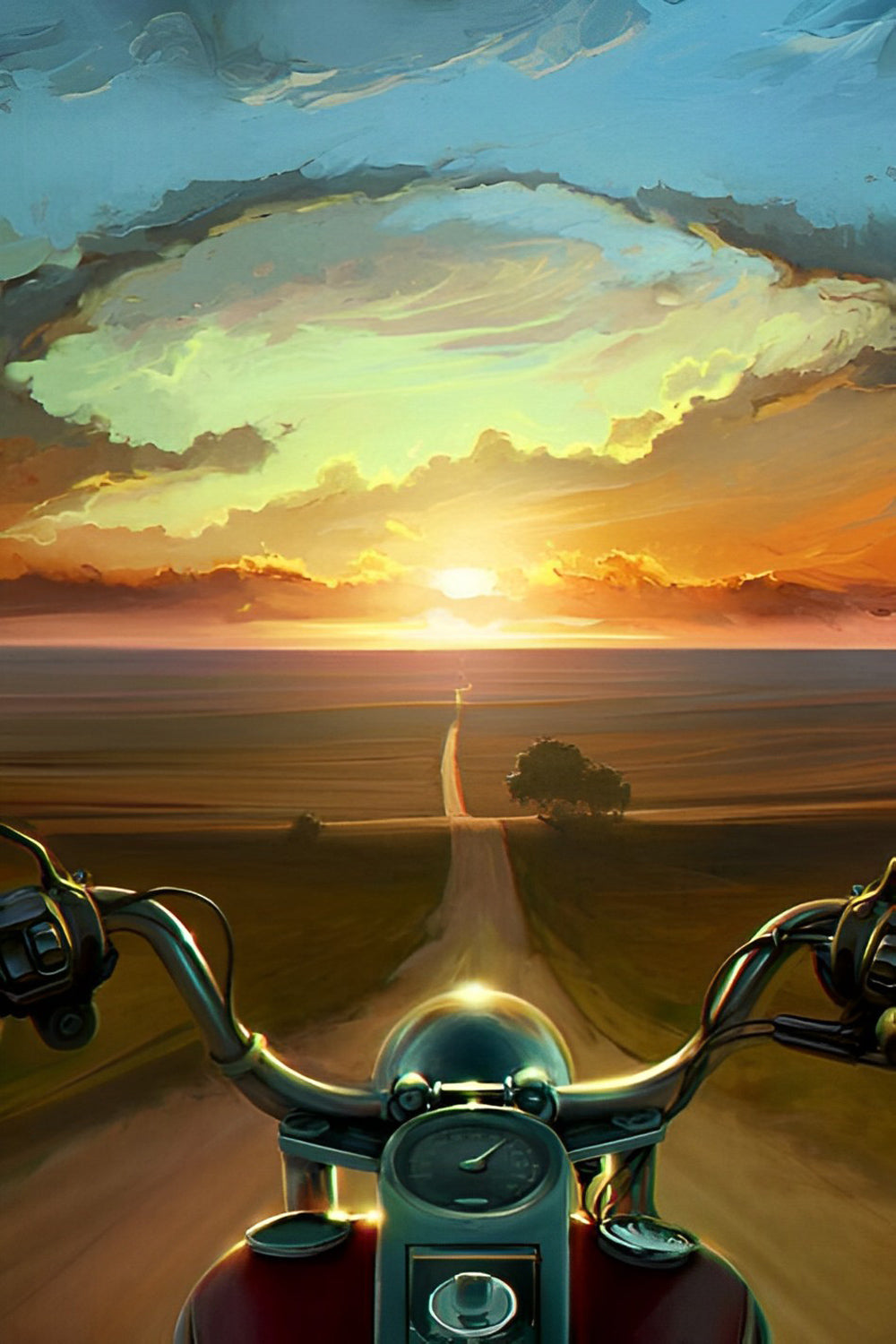 De Zonsondergang-Tocht vanuit de Motorview Diamond Painting
