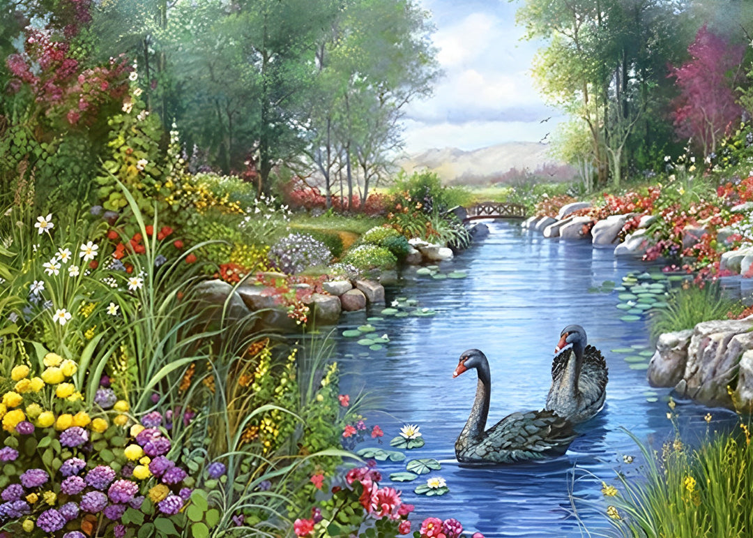 De Zwanen in de Rivier Diamond Painting