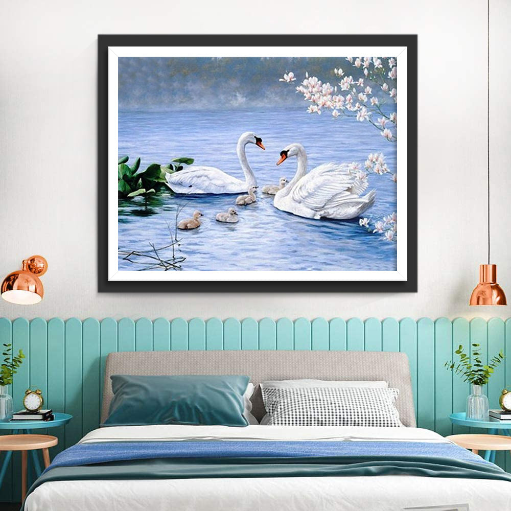 De Zwanen onder de Witbloemige Boom Diamond Painting