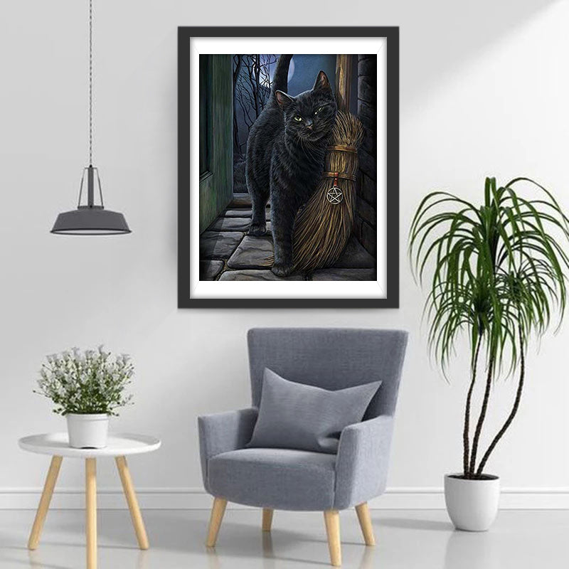 De Zwarte Kat naast de Bezem Diamond Painting