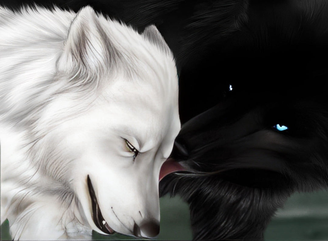 De Zwarte Wolf Likt de Witte Wolf Diamond Painting