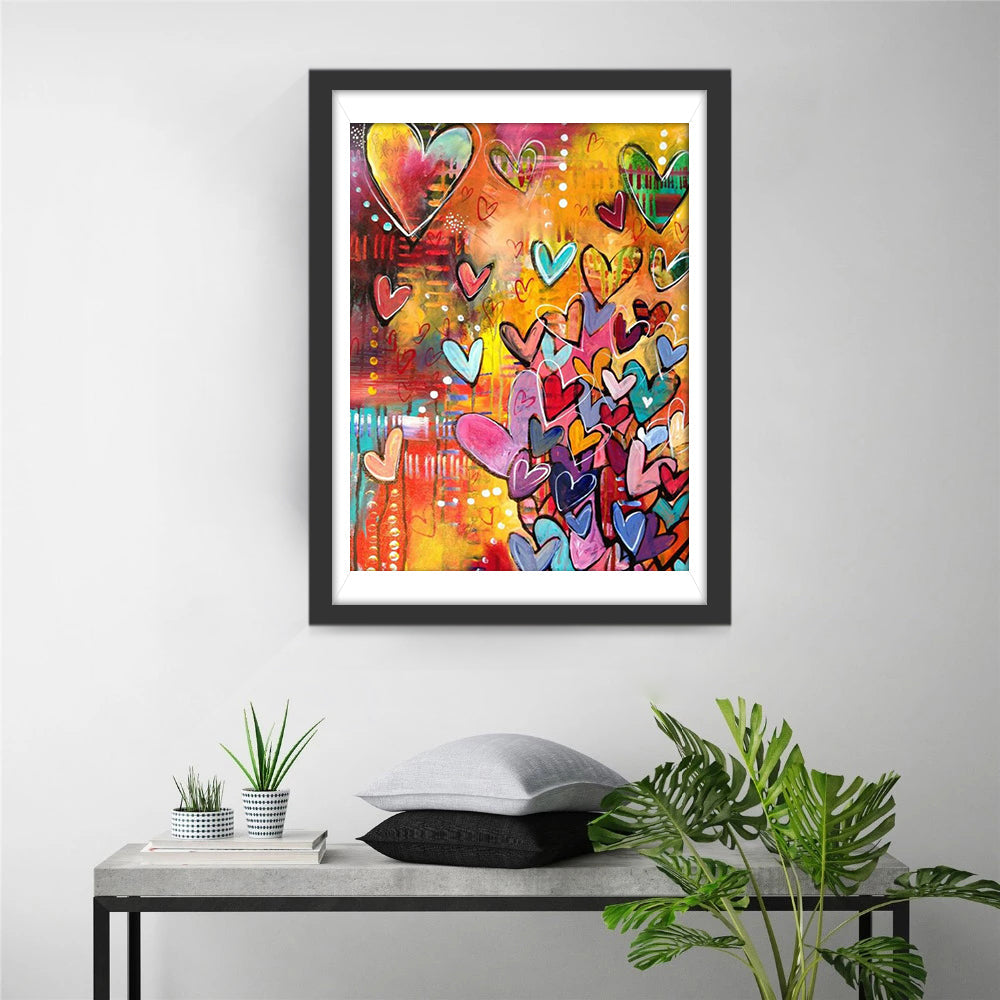 Decoratief Schilderij van een Veelkleurig Hart Diamond Painting