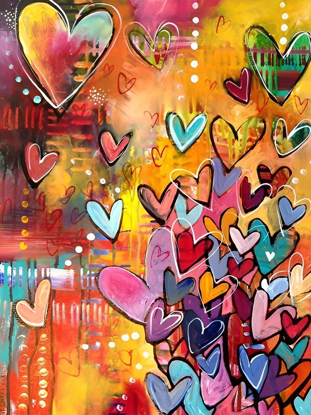 Decoratief Schilderij van een Veelkleurig Hart Diamond Painting