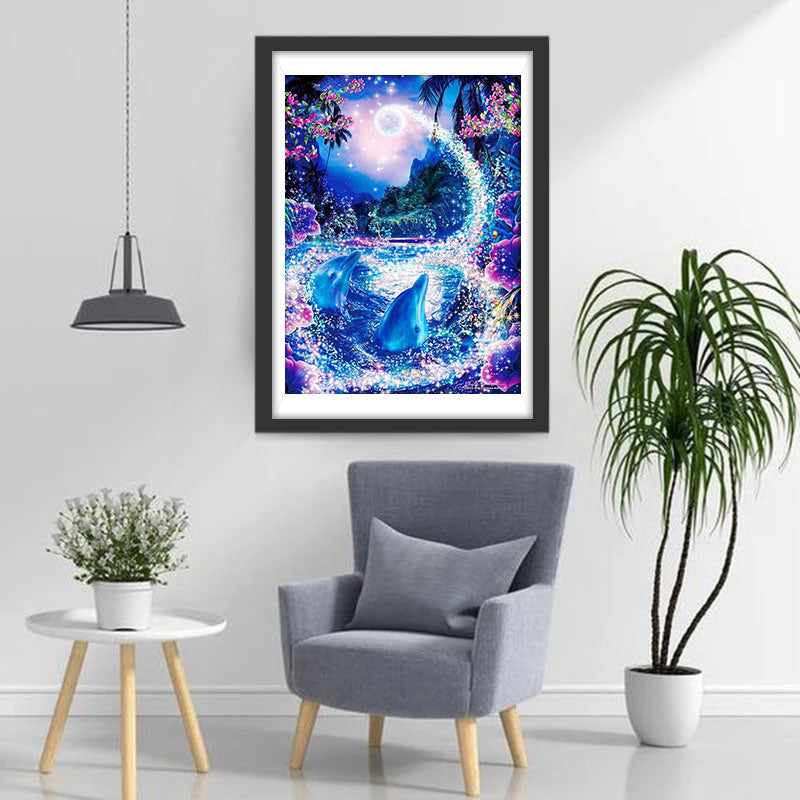 Delphine vor Einem Verträumten Hintergrund Diamond Painting