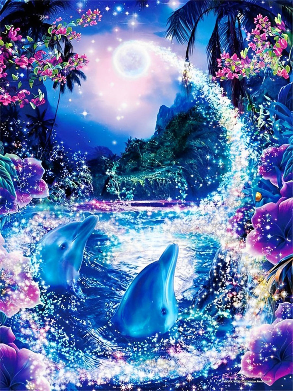 Delphine vor Einem Verträumten Hintergrund Diamond Painting