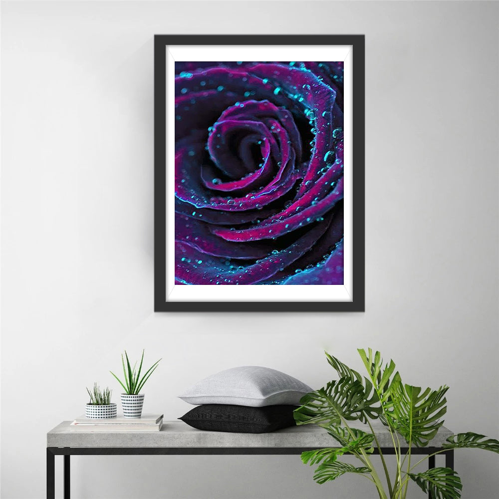 Dieppurpere Roos met Waterdruppels Diamond Painting
