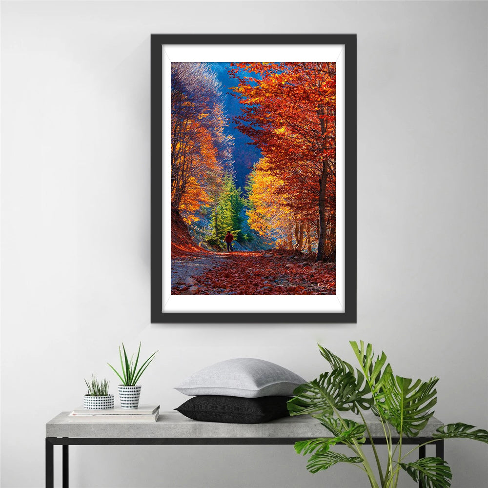 Diepzinnige Herfstscène met Kleurrijke Bladverlies Diamond Painting