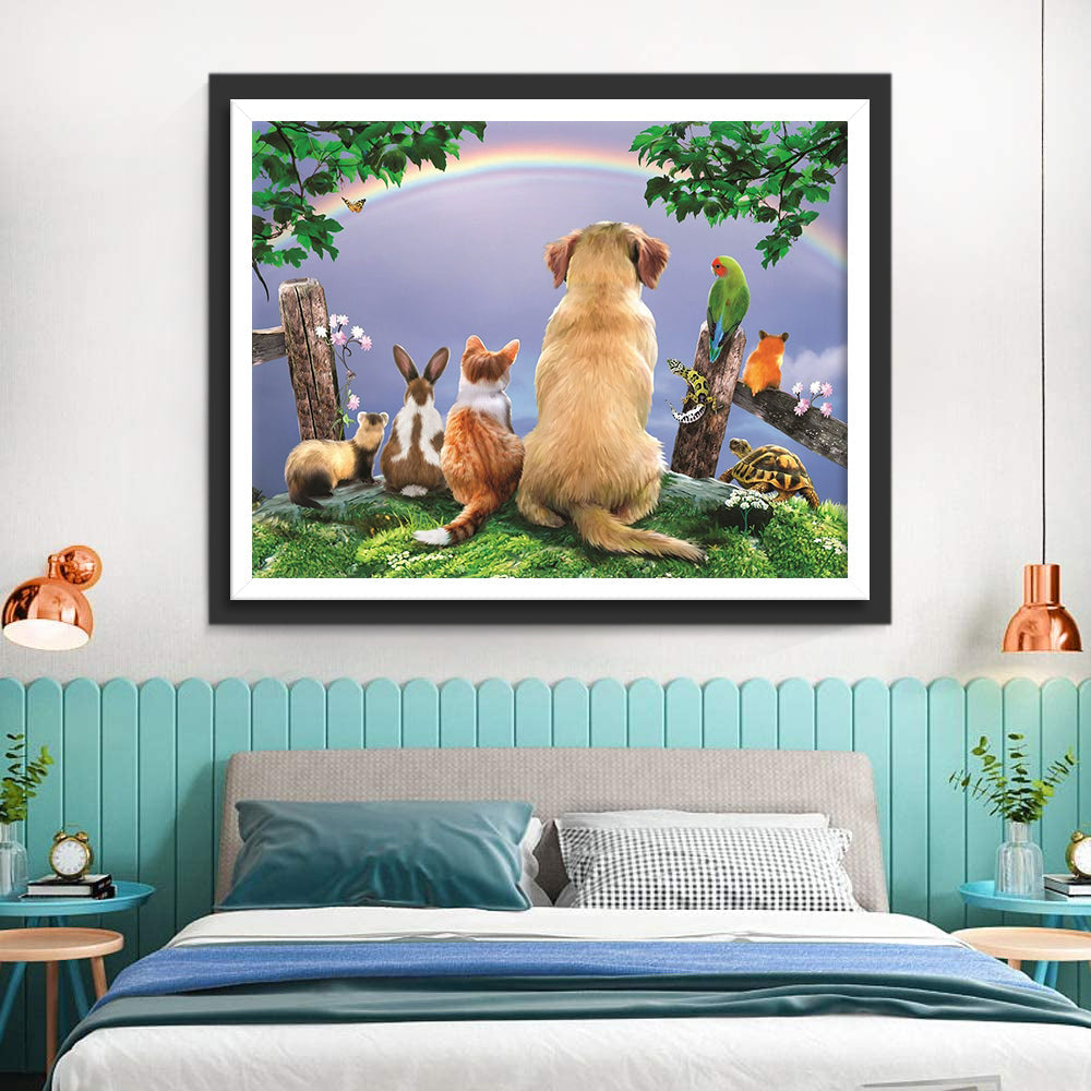 Dieren die naar een Regenboog Kijken Diamond Painting