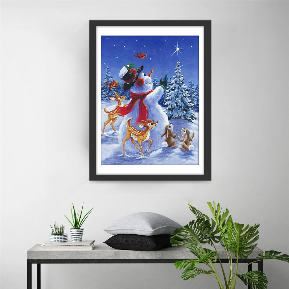 Dieren en Sneeuwman in de Sterrennacht Diamond Painting