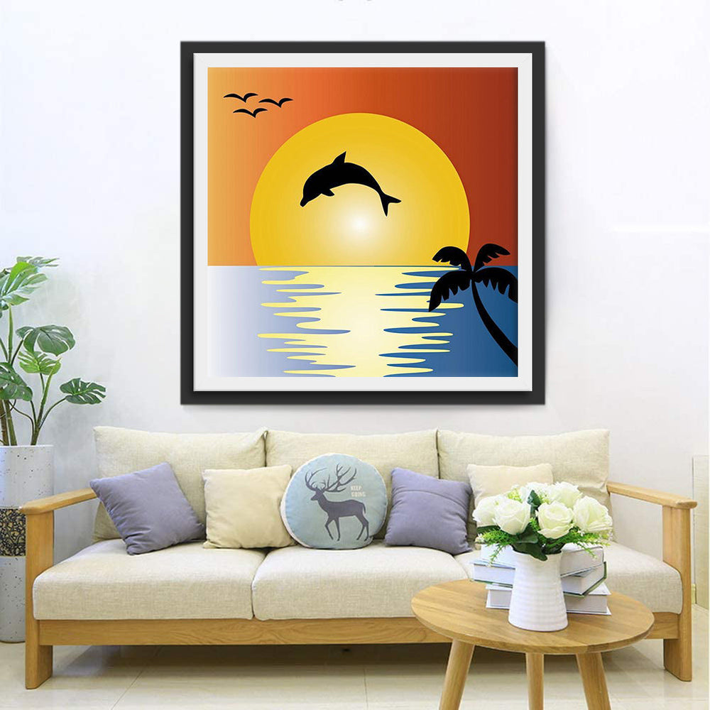 Dolfijn tegen de Ondergaande Zon Diamond Painting