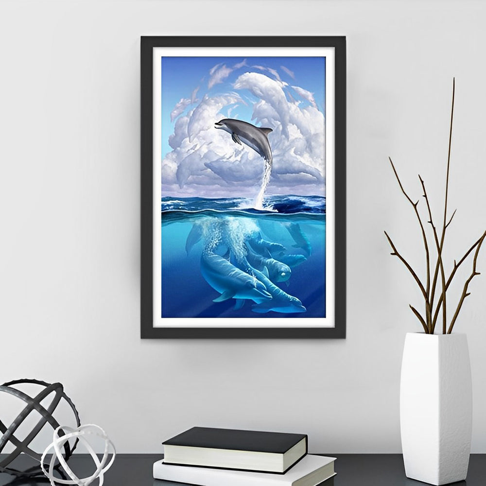 Dolfijnachtige Wolken en Dolfijnen in de Zee Diamond Painting