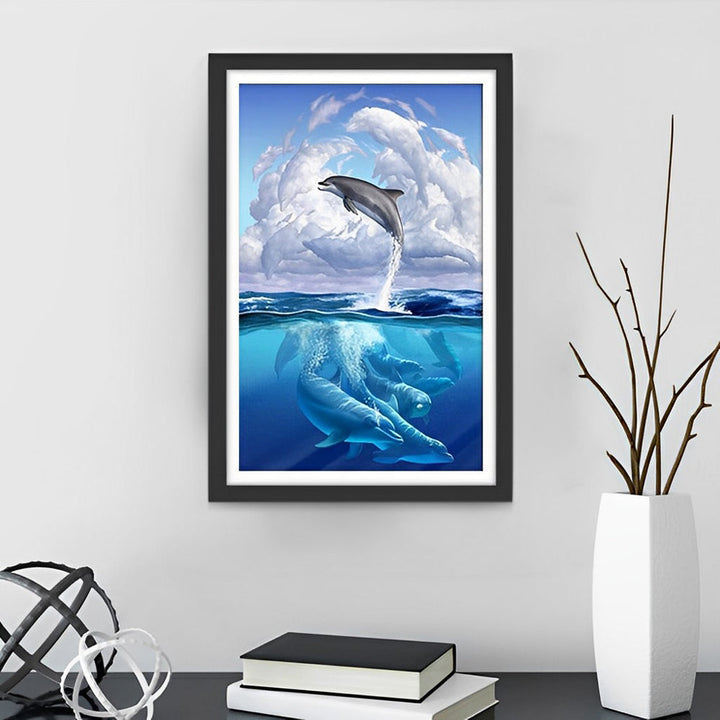 Dolfijnachtige Wolken en Dolfijnen in de Zee Diamond Painting