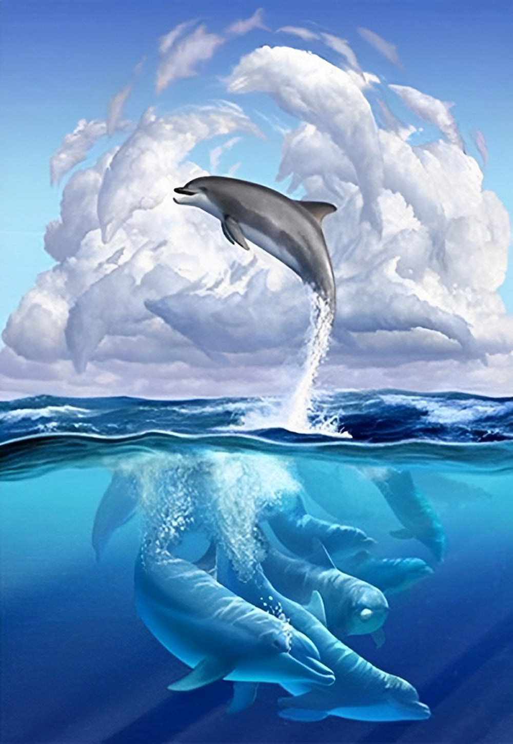 Dolfijnachtige Wolken en Dolfijnen in de Zee Diamond Painting