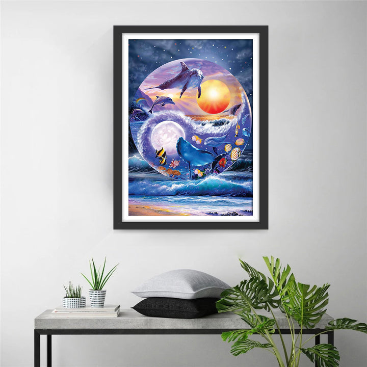 Dolfijnen en Vissen in de Zee in een Glazen Bol Diamond Painting