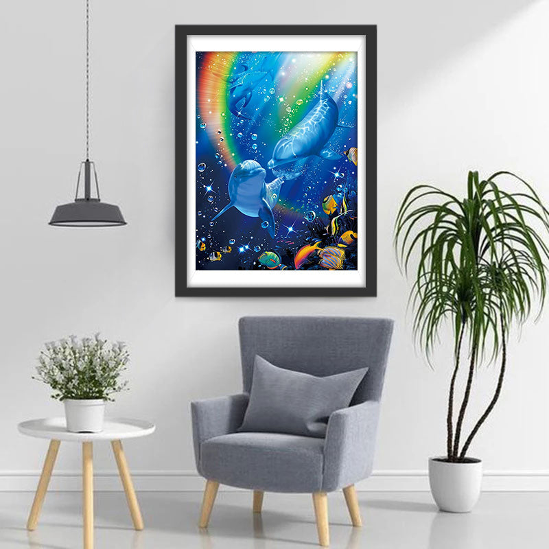 Dolfijnen en Vissen onder de Regenboog in de Zee Diamond Painting