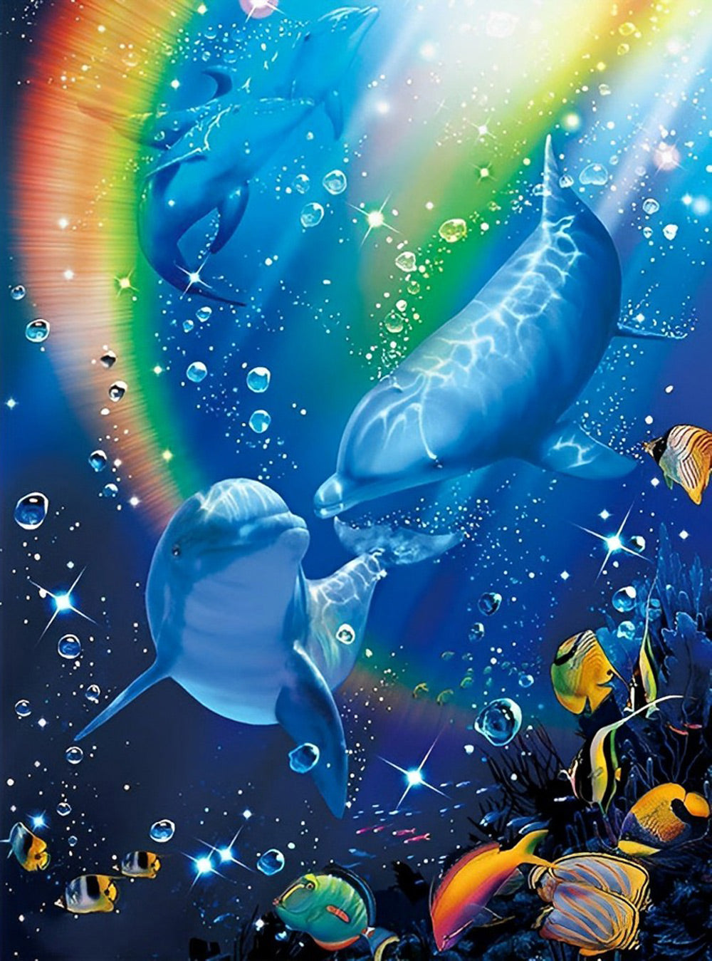 Dolfijnen en Vissen onder de Regenboog in de Zee Diamond Painting