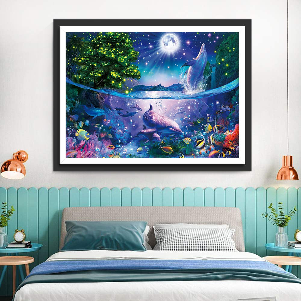 Dolfijnen en Zeedieren in het Dromerige Bos Diamond Painting