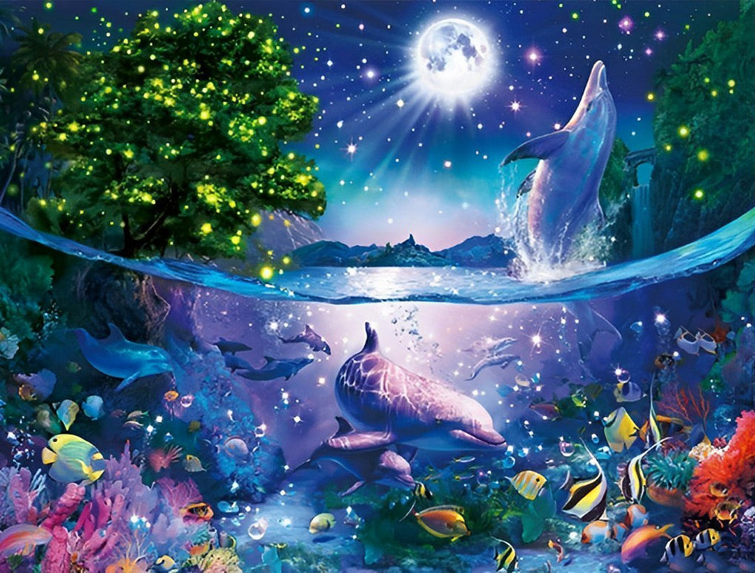Dolfijnen en Zeedieren in het Dromerige Bos Diamond Painting