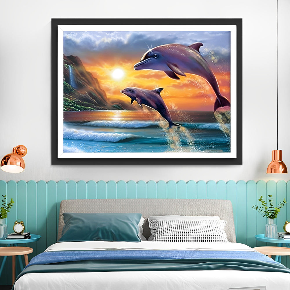 Dolfijnen in de Ochtendzon Diamond Painting