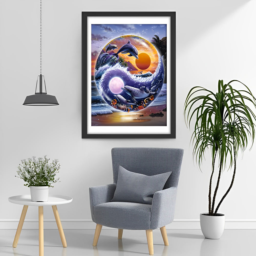 Dolfijnen in de Zee in een Glazen Bol Diamond Painting