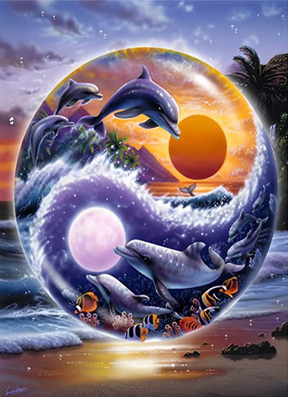 Dolfijnen in de Zee in een Glazen Bol Diamond Painting