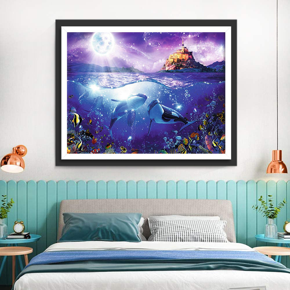 Dolfijnen in het Glinsterende Maanlicht Diamond Painting
