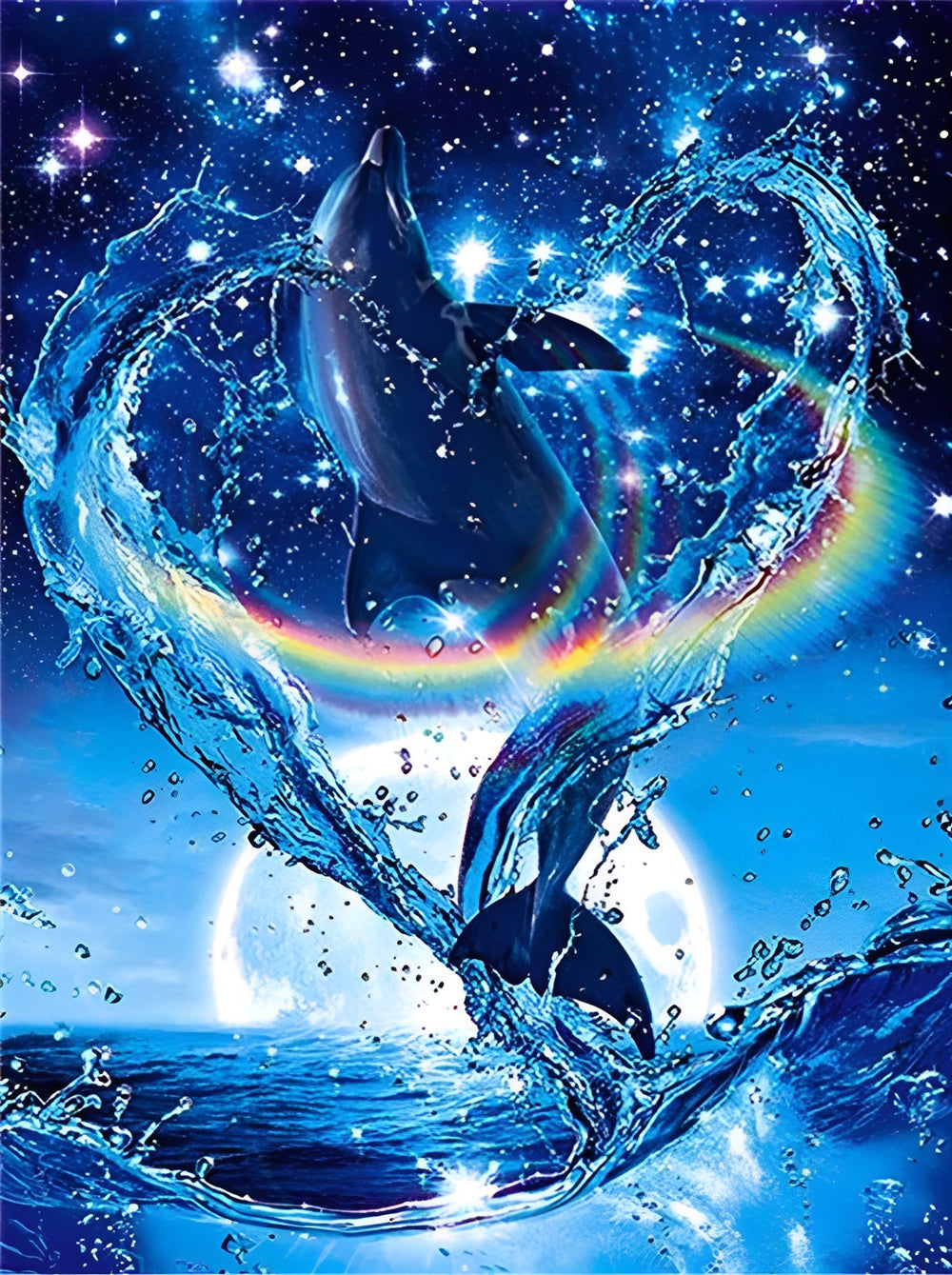 Dolfijnen in Regenbogen en Golven Diamond Painting
