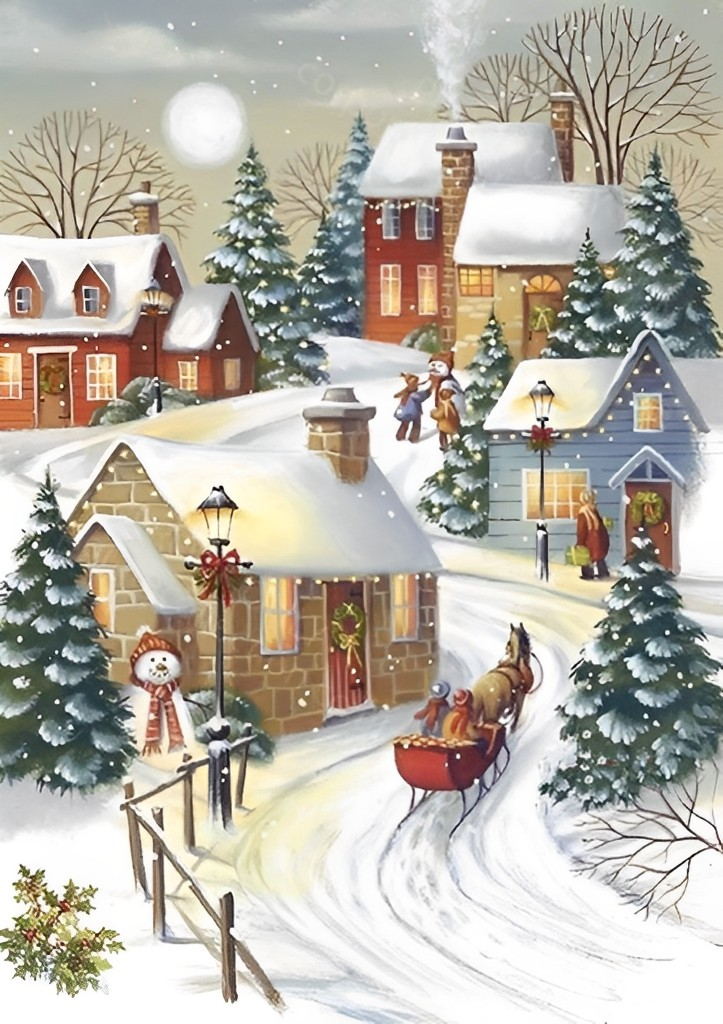Dorp in Sneeuw Diamond Painting