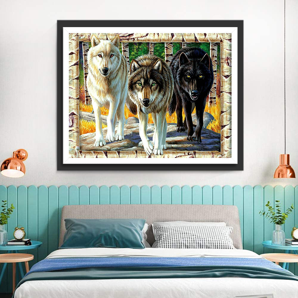 Drie Ambitieuze Wolven Diamond Painting