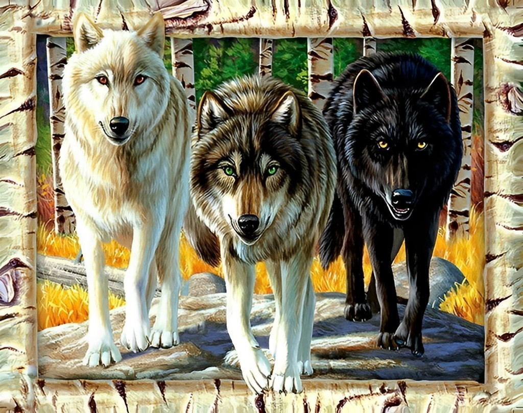 Drie Ambitieuze Wolven Diamond Painting