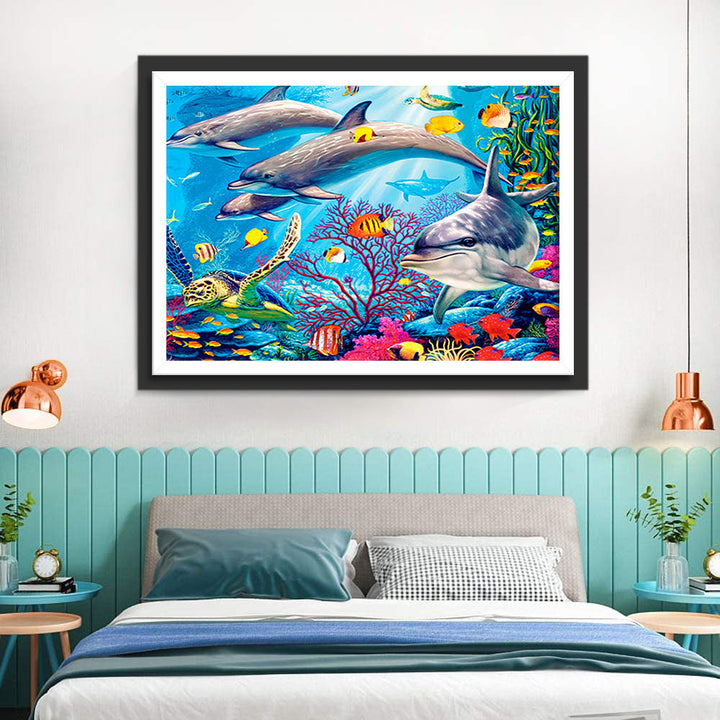 Drie Dolfijnen en Zeedieren Diamond Painting