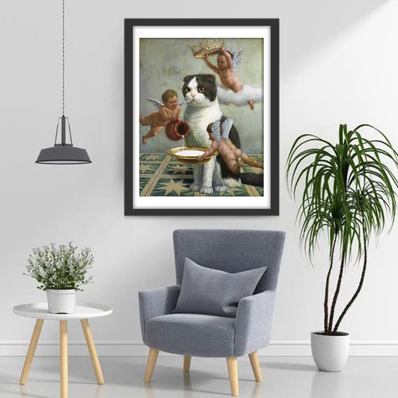 Drie Engelen Poetsen de tanden van de Kat Diamond Painting