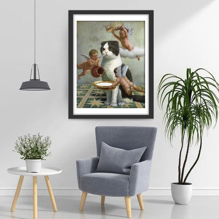 Drie Engelen Poetsen de tanden van de Kat Diamond Painting