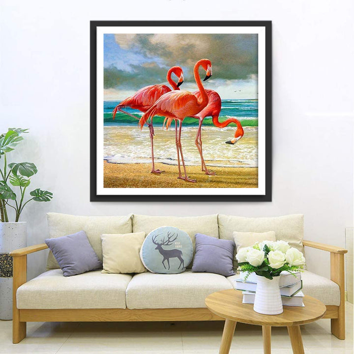 Drie Flamingo's op het Strand Diamond Painting