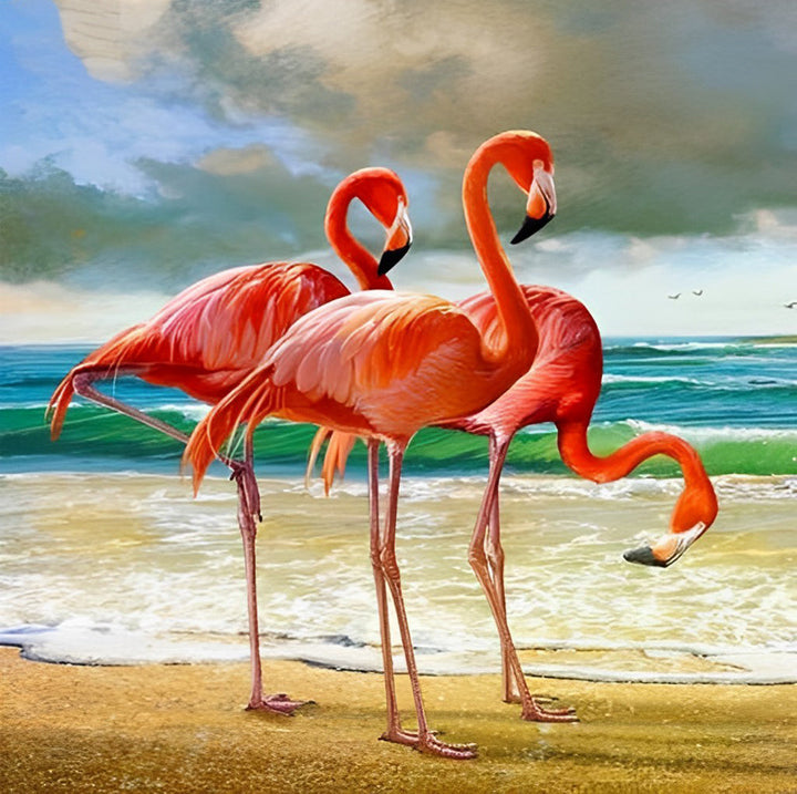 Drie Flamingo's op het Strand Diamond Painting