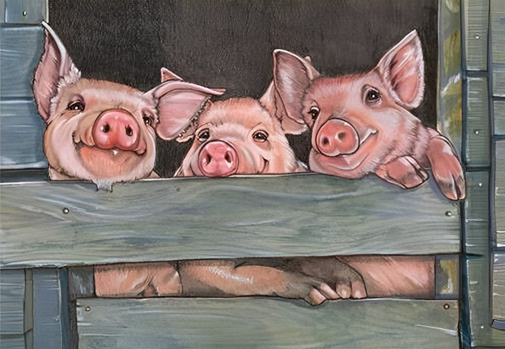 Drie Gelukkige Varkens Diamond Painting