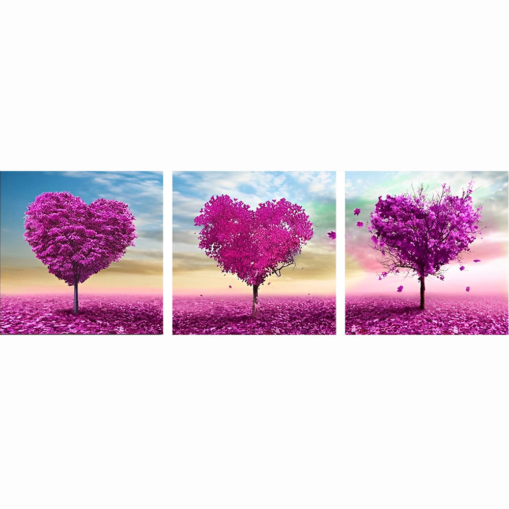 Drie Hartvormige Bomen in Roze 3 Platen Diamond Painting