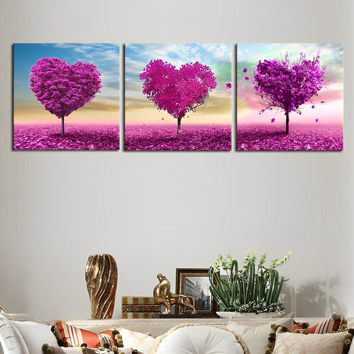 Drie Hartvormige Bomen in Roze 3 Platen Diamond Painting