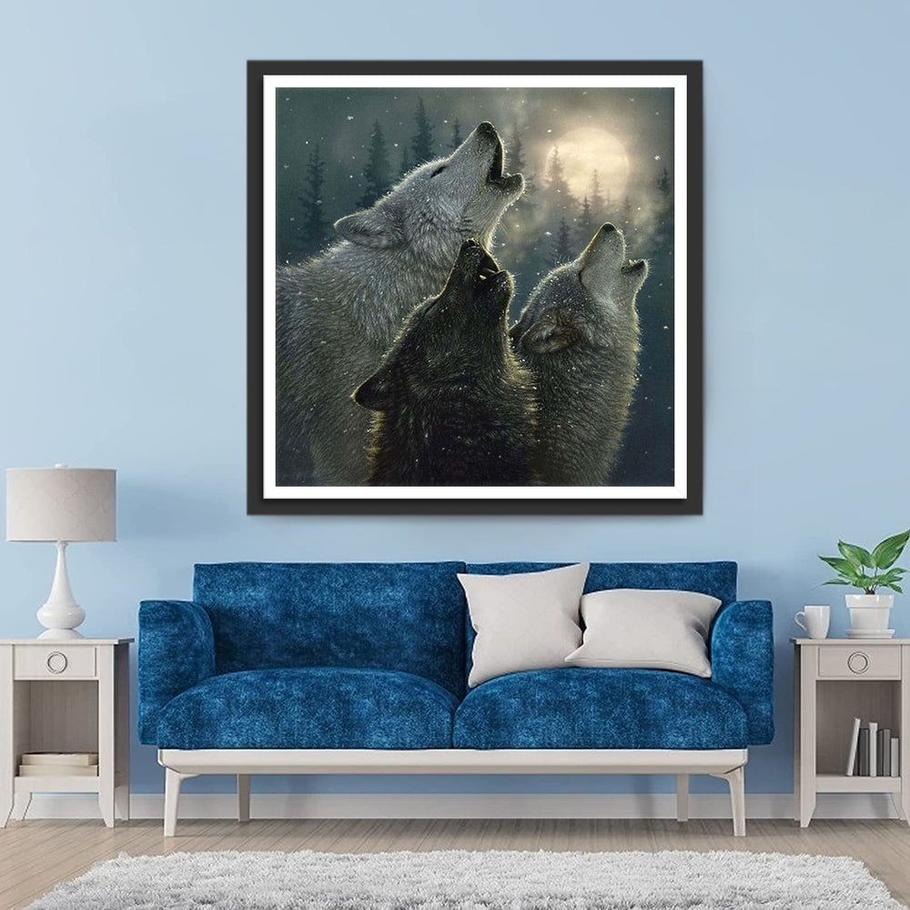 Drie Huilende Wolven Diamond Painting