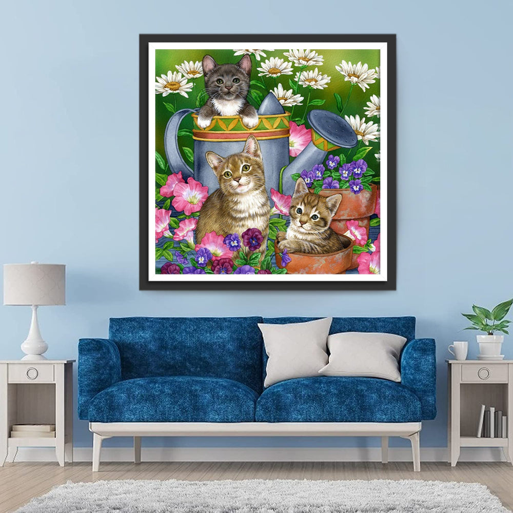 Drie Katten in de Tuin Diamond Painting