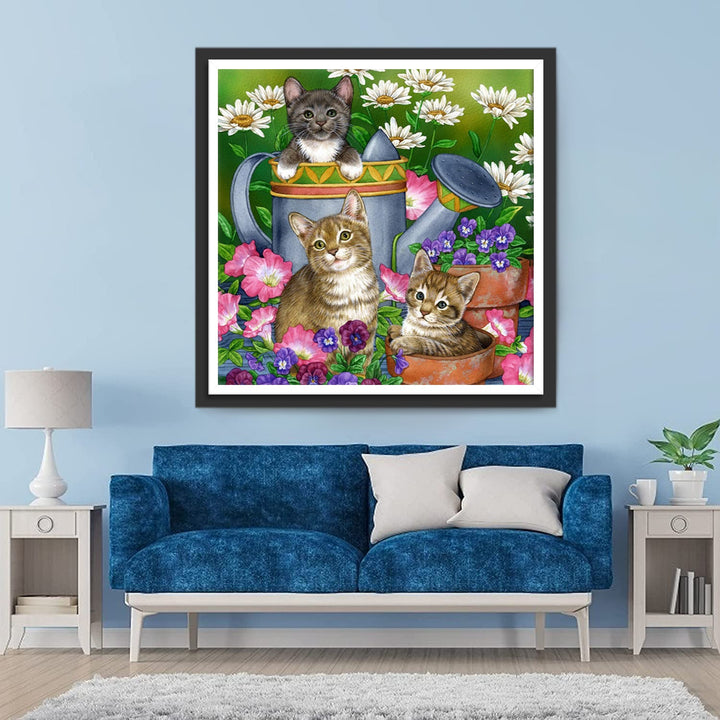 Drie Katten in de Tuin Diamond Painting