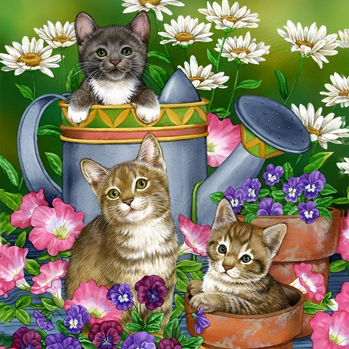 Drie Katten in de Tuin Diamond Painting