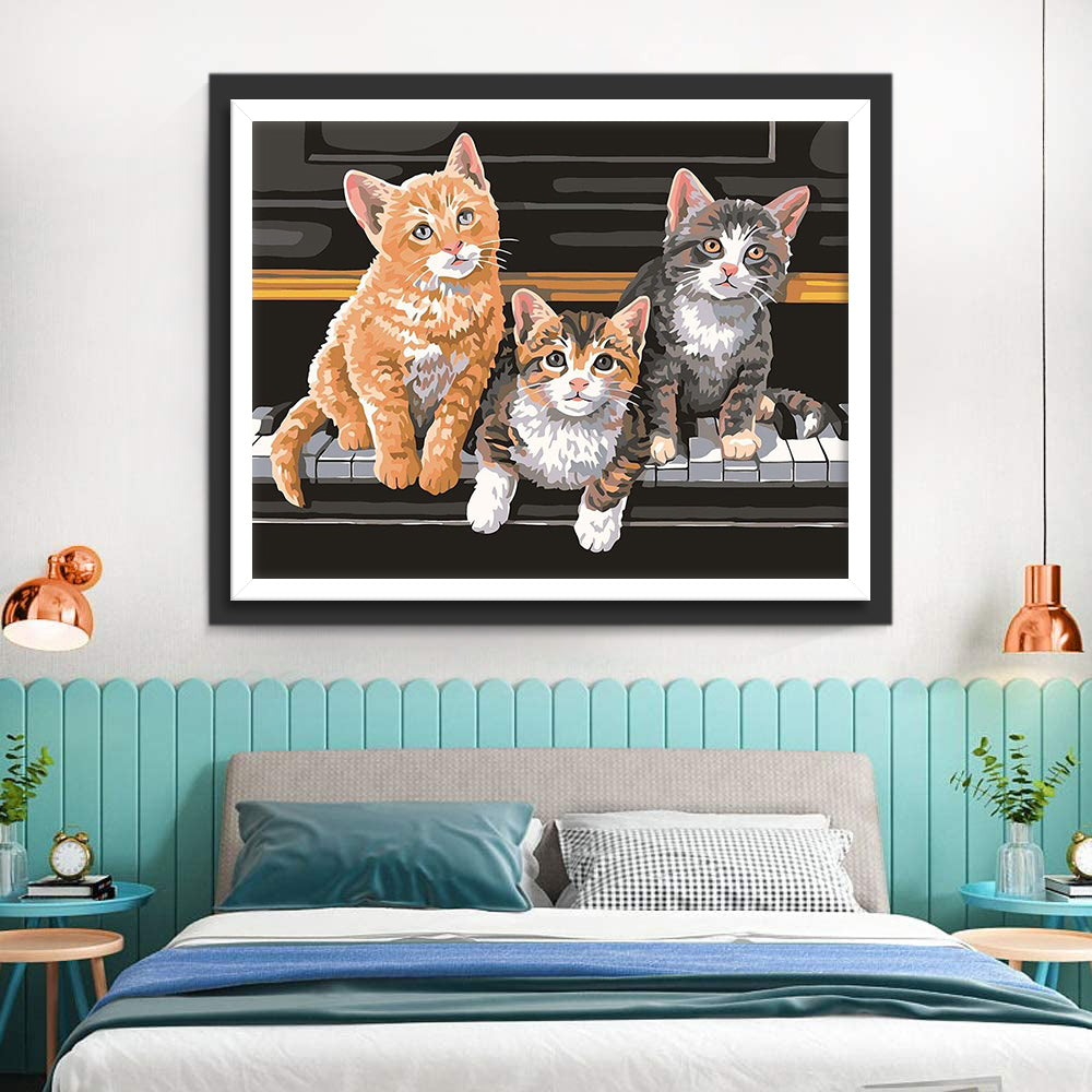 Drie Katten op een Piano Diamond Painting