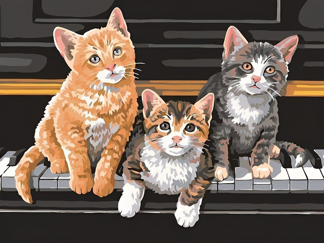 Drie Katten op een Piano Diamond Painting