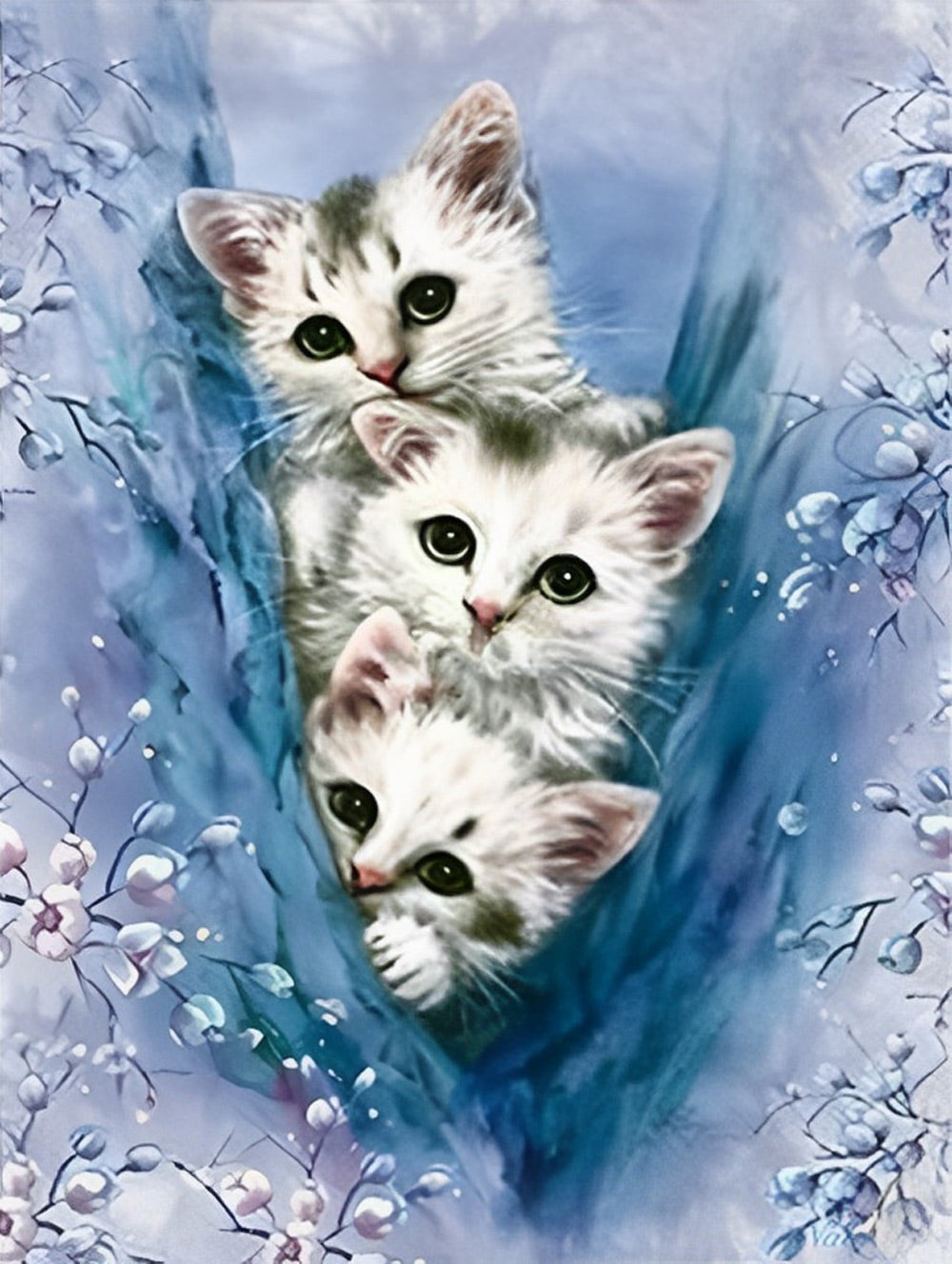 Drie Katten tussen de Bloemen Diamond Painting
