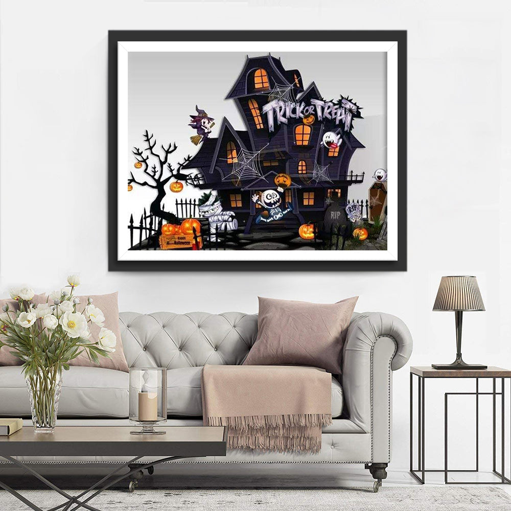 Drie Kleine Geestjes en een Zwart Katje Diamond Painting