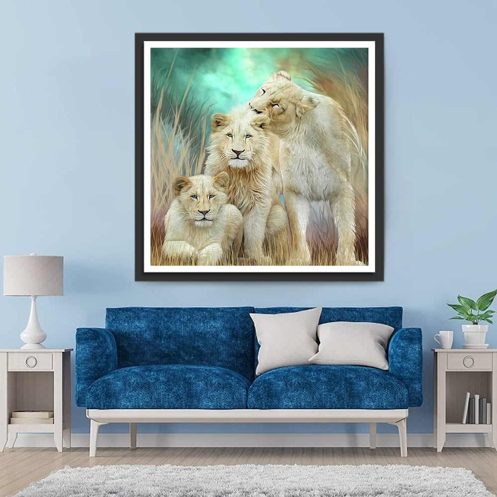 Drie Leeuwen in de Weide Diamond Painting
