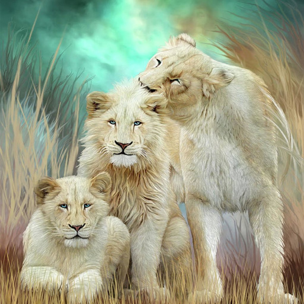 Drie Leeuwen in de Weide Diamond Painting