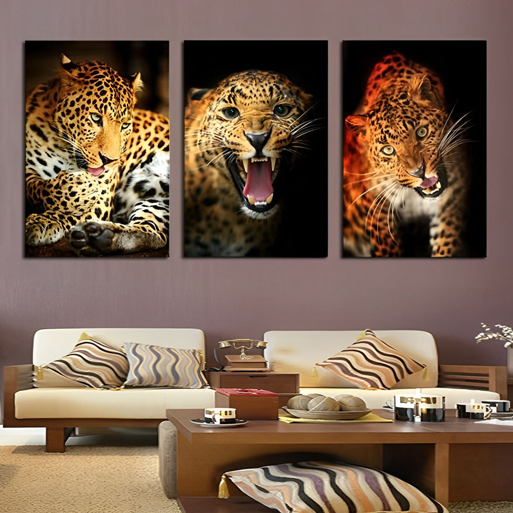 Drie Luipaarden met Verschillende Gevoelens Diamond Painting